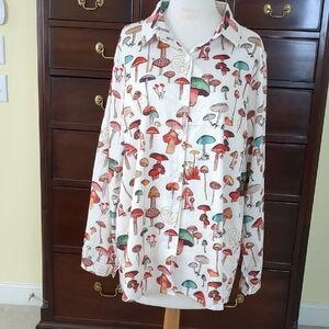 polyester Mushroom Print Blouse - Multicolor